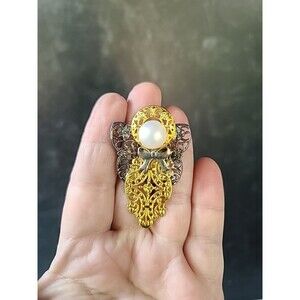 Faux Pearl Filigree Angel Brooch Vintage